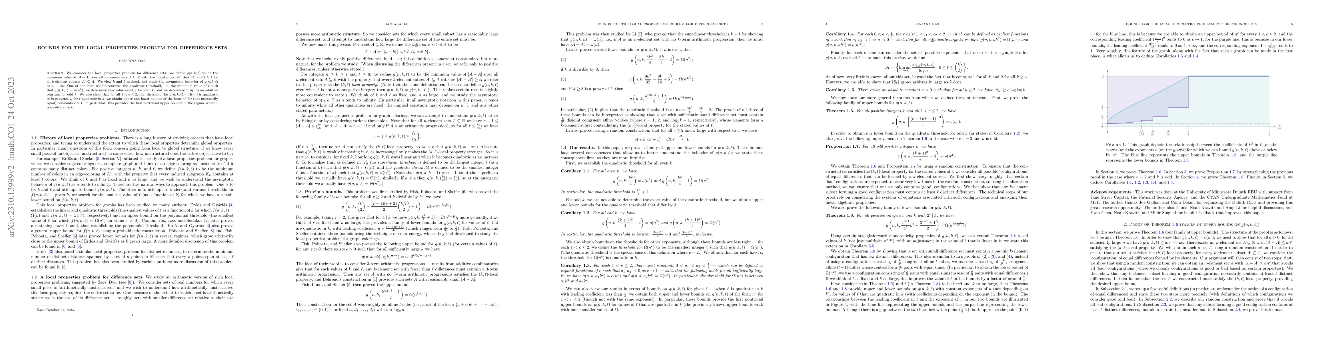 Thumbnail for Bounds for the local properties problem for difference sets