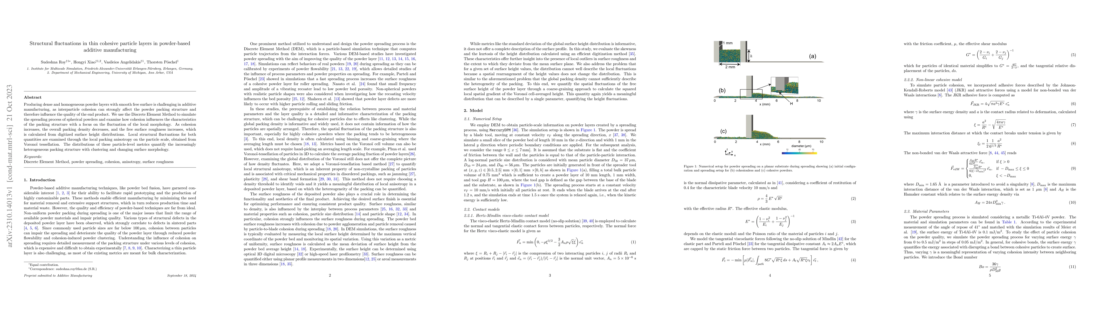 Thumbnail for Structural fluctuations in thin cohesive particle layers in powder-based
  additive manufacturing
