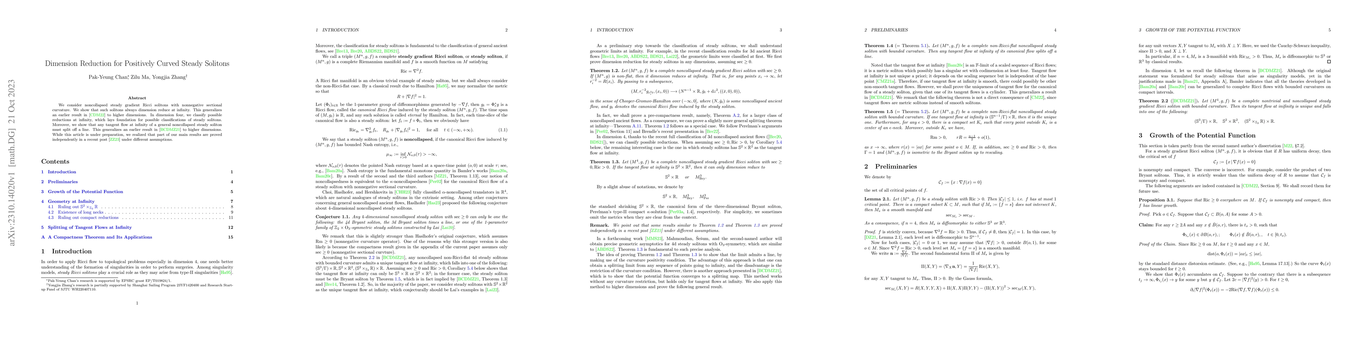 Thumbnail for Dimension Reduction for Positively Curved Steady Solitons