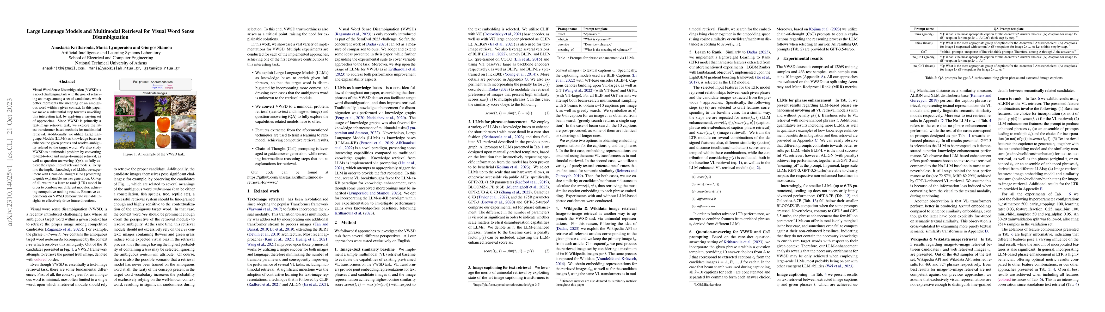 Thumbnail for Large Language Models and Multimodal Retrieval for Visual Word Sense
  Disambiguation