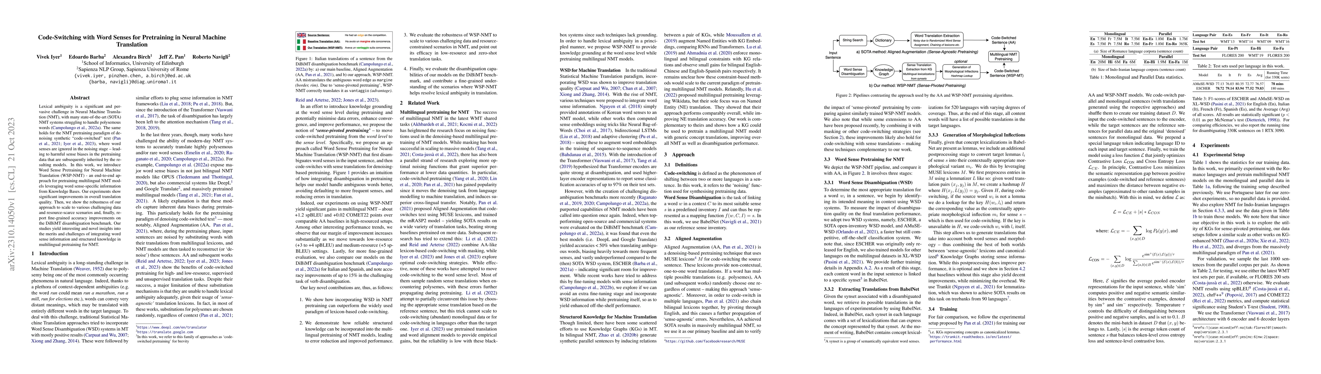 Thumbnail for Code-Switching with Word Senses for Pretraining in Neural Machine
  Translation