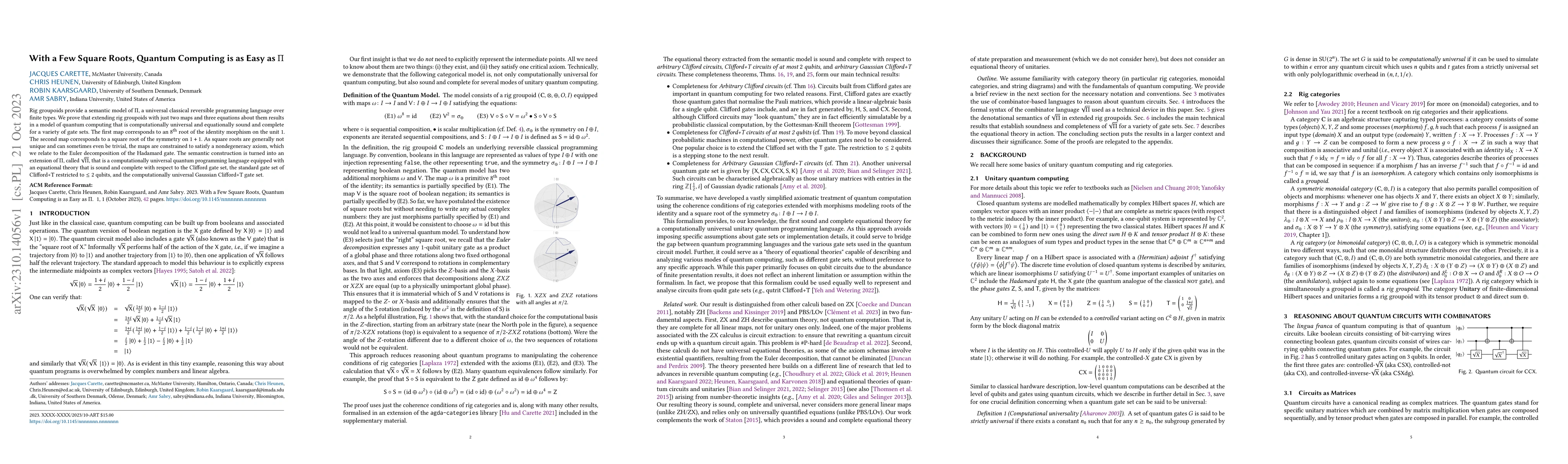 Thumbnail for With a Few Square Roots, Quantum Computing is as Easy as {\Pi}