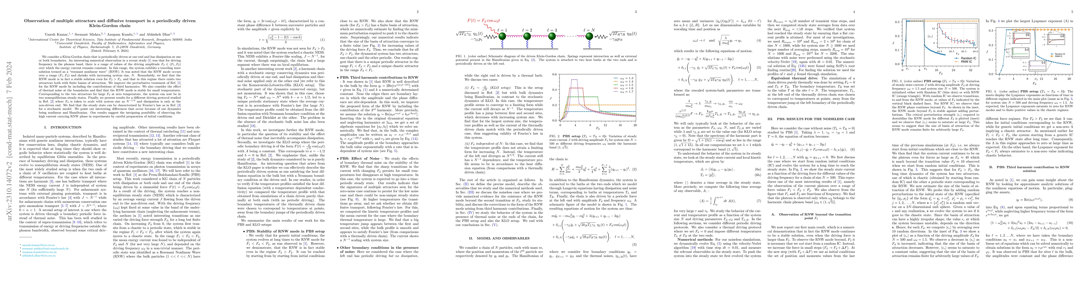 Thumbnail for Observation of multiple attractors and diffusive transport in a
  periodically driven Klein-Gordon chain