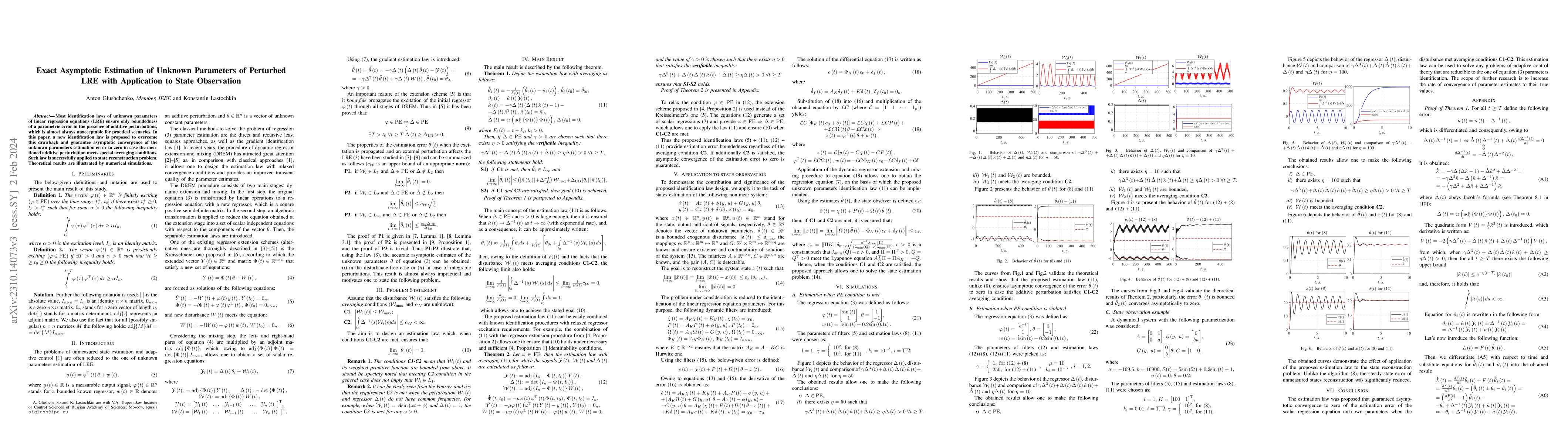 Thumbnail for Exact Asymptotic Estimation of Unknown Parameters of Perturbed LRE with
  Application to State Observation