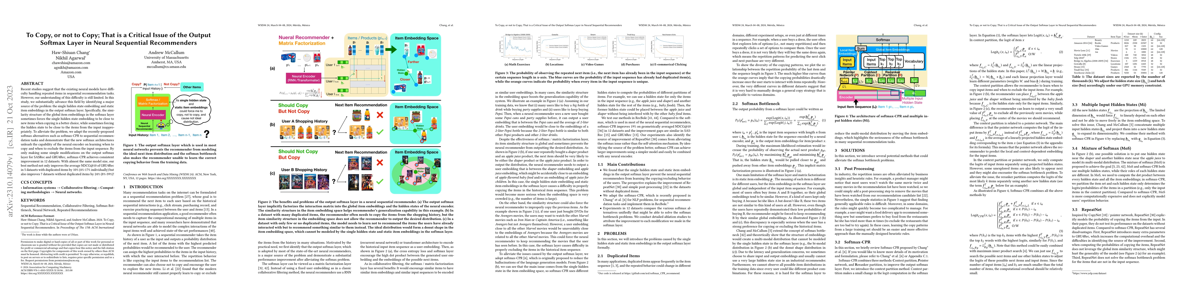 Thumbnail for To Copy, or not to Copy; That is a Critical Issue of the Output Softmax
  Layer in Neural Sequential Recommenders