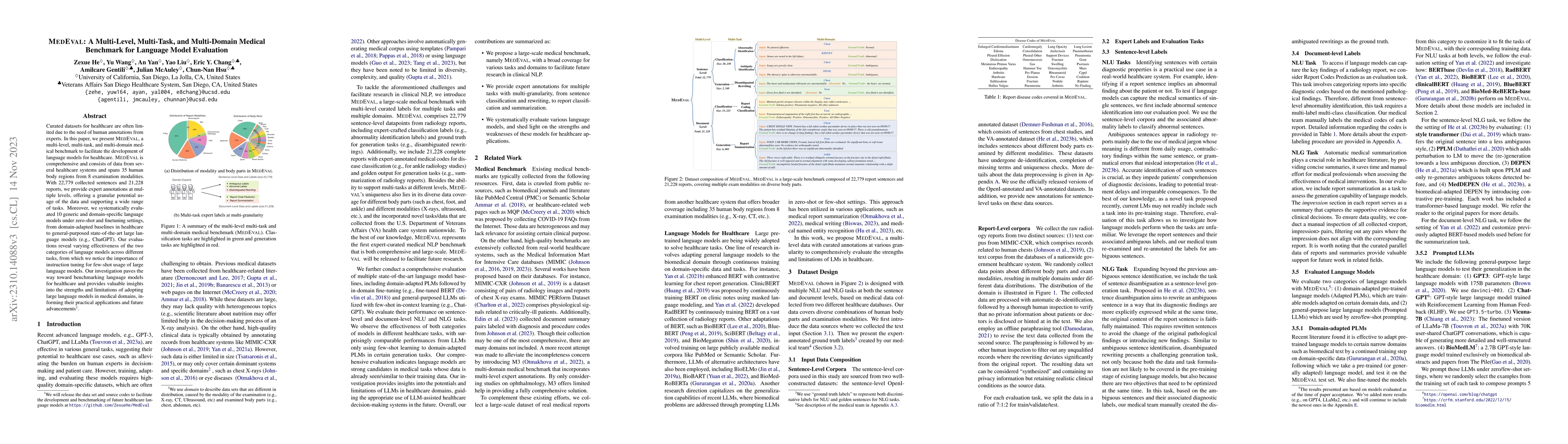 Thumbnail for MedEval: A Multi-Level, Multi-Task, and Multi-Domain Medical Benchmark
  for Language Model Evaluation