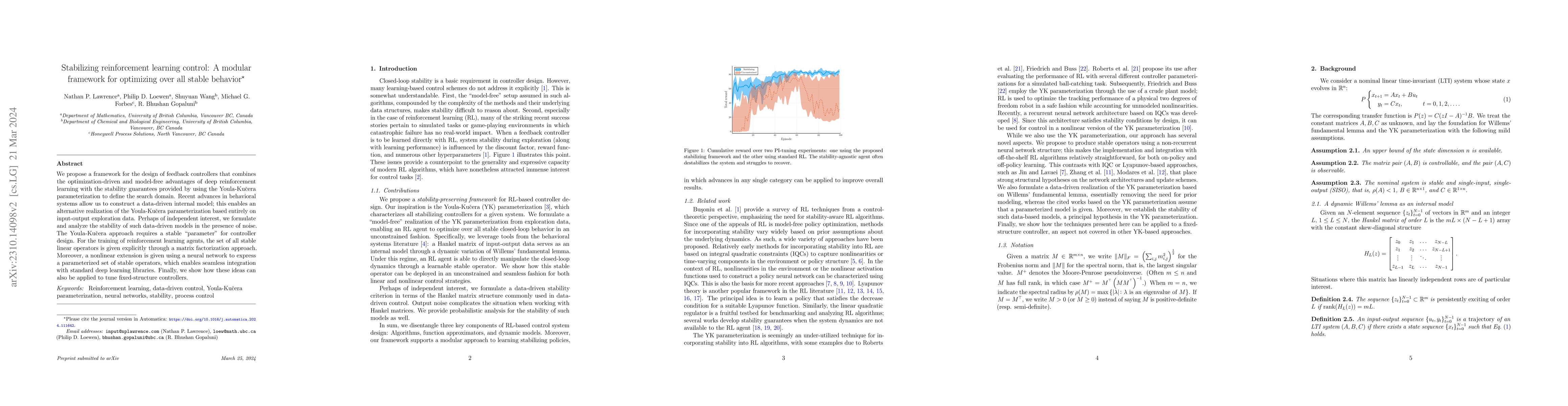 Thumbnail for Stabilizing reinforcement learning control: A modular framework for
  optimizing over all stable behavior