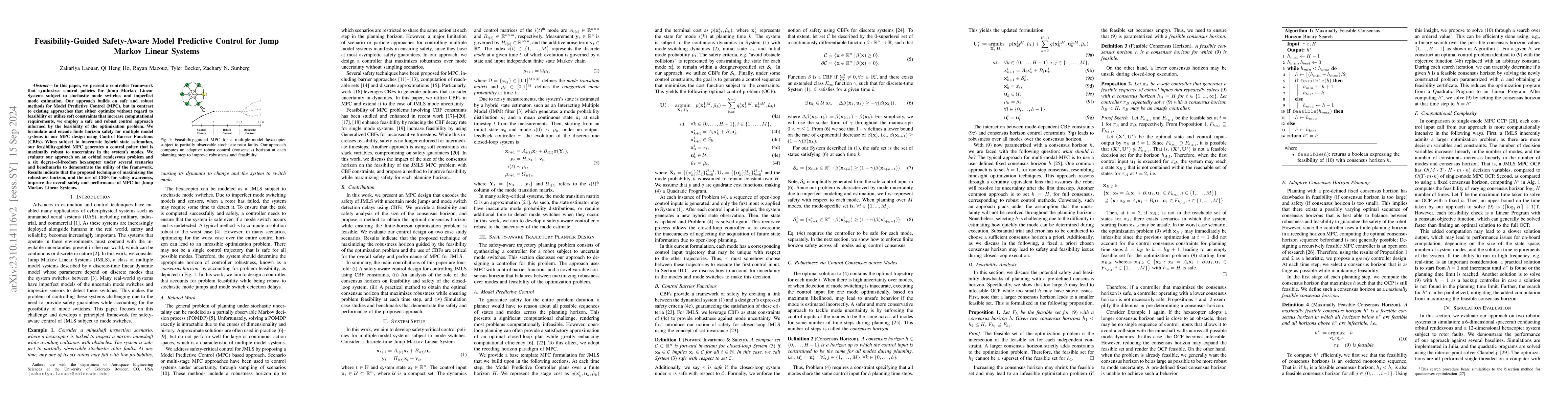 Thumbnail for Feasibility-Guided Safety-Aware Model Predictive Control for Jump Markov
  Linear Systems
