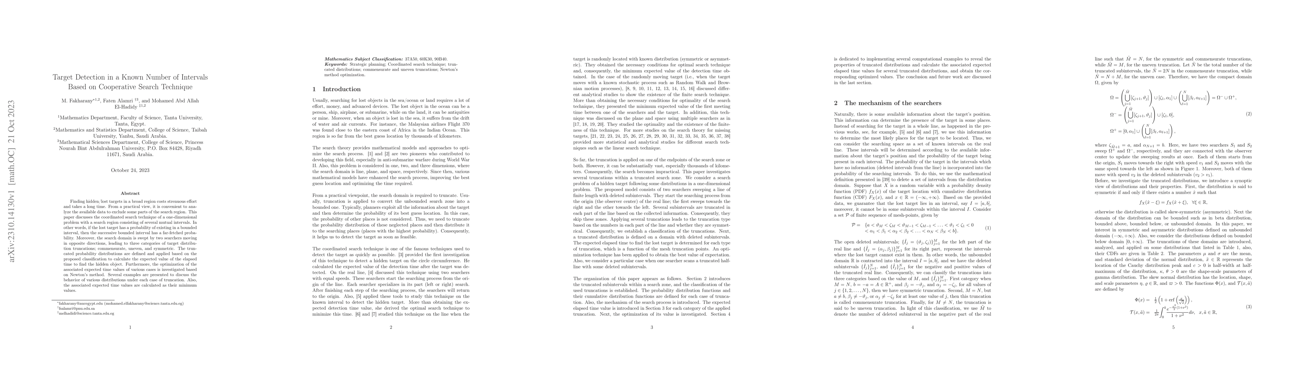 Thumbnail for Target Detection in a Known Number of Intervals Based on Cooperative
  Search Technique