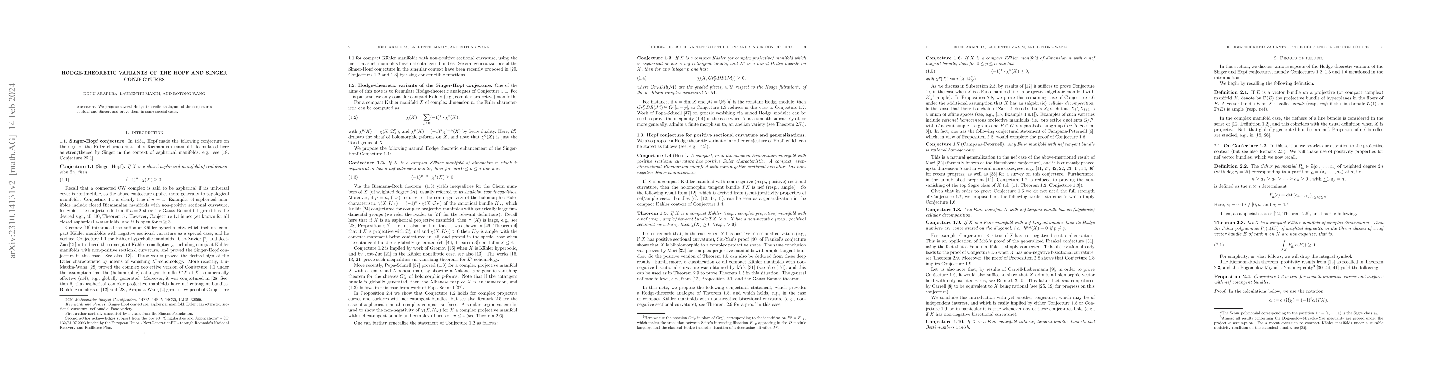 Thumbnail for Hodge-theoretic variants of the Hopf and Singer Conjectures
