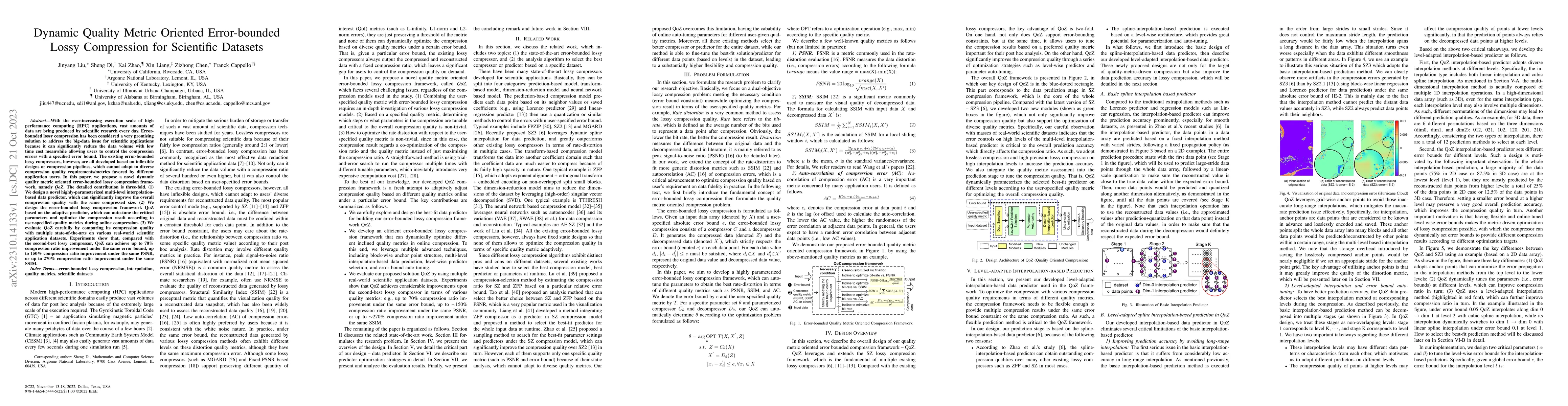 Thumbnail for Dynamic Quality Metric Oriented Error-bounded Lossy Compression for
  Scientific Datasets