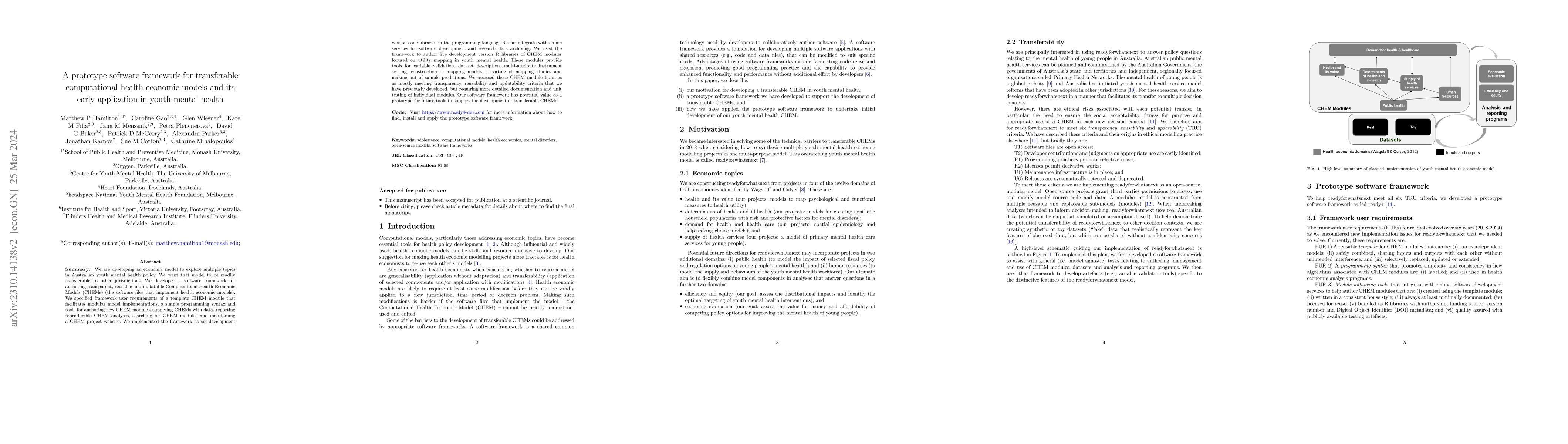 Thumbnail for A prototype software framework for transferable computational health
  economic models and its early application in youth mental health
