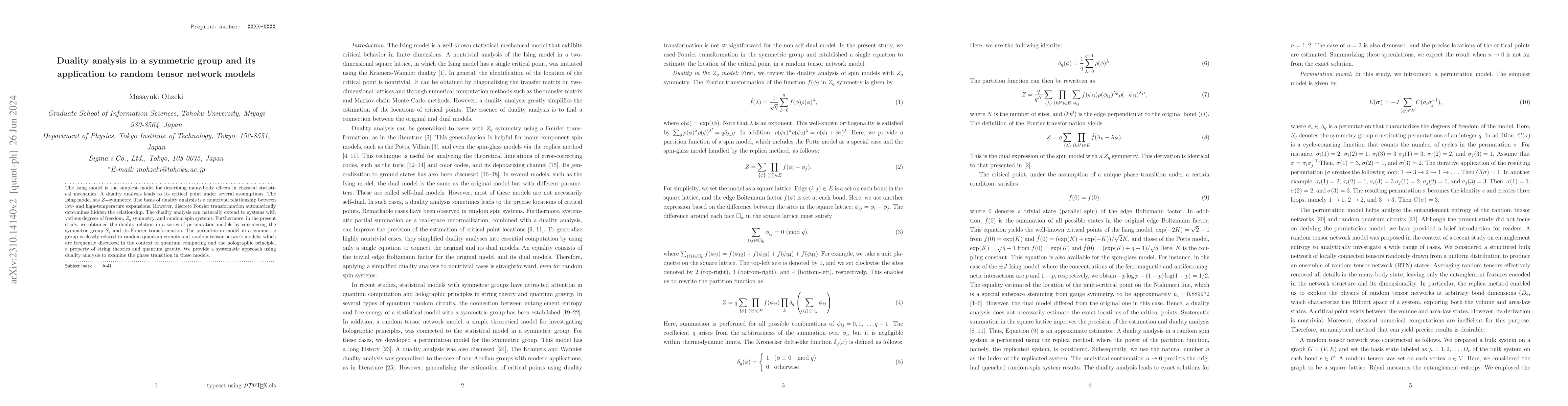 Thumbnail for Duality analysis in symmetric group and its application to random tensor
  network model
