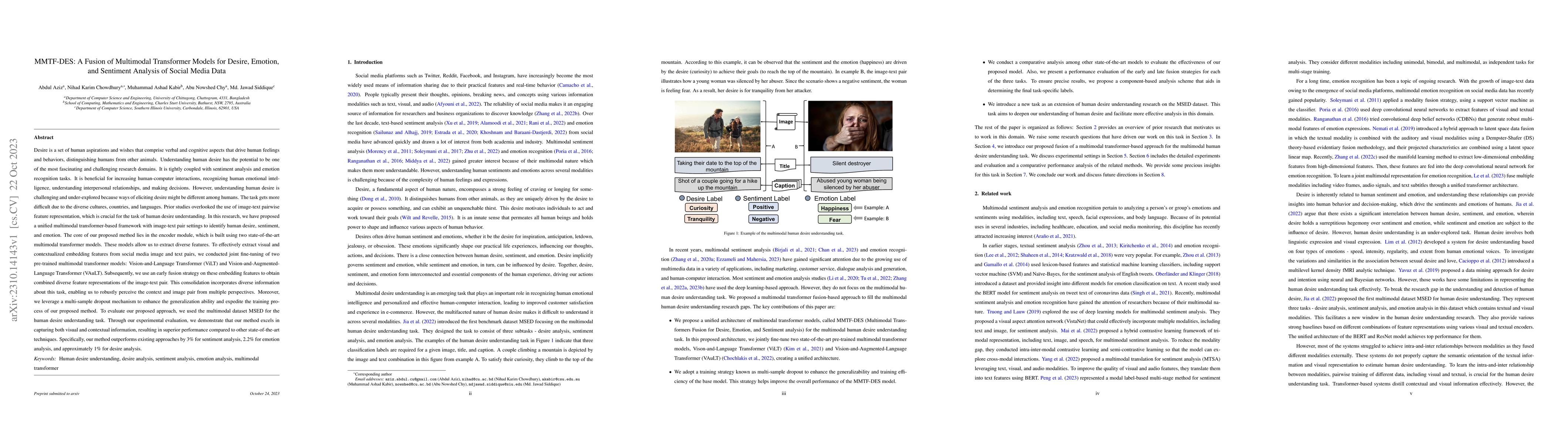 Thumbnail for MMTF-DES: A Fusion of Multimodal Transformer Models for Desire, Emotion,
  and Sentiment Analysis of Social Media Data