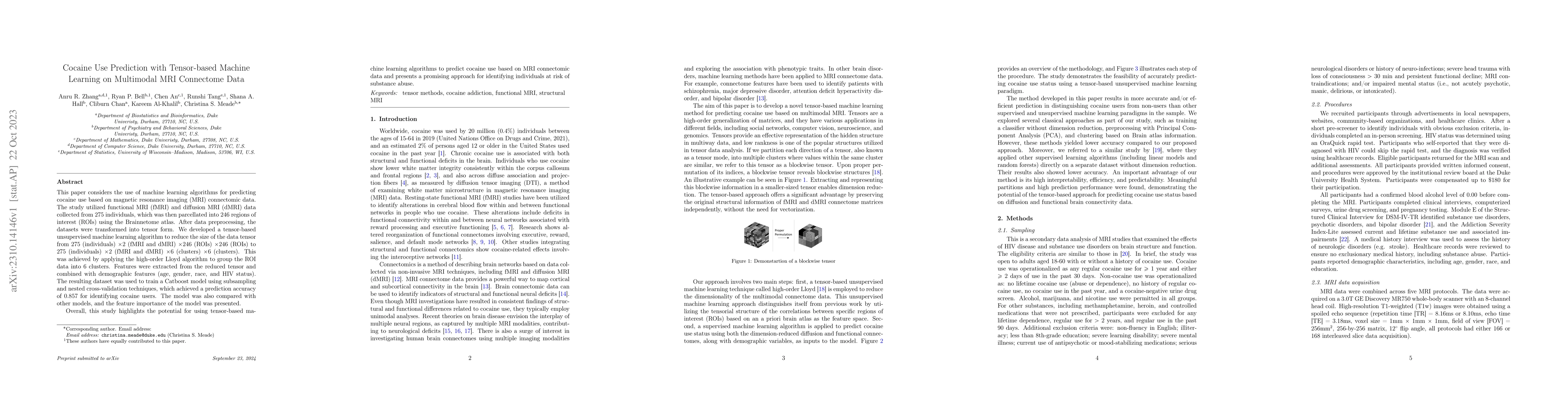 Thumbnail for Cocaine Use Prediction with Tensor-based Machine Learning on Multimodal
  MRI Connectome Data