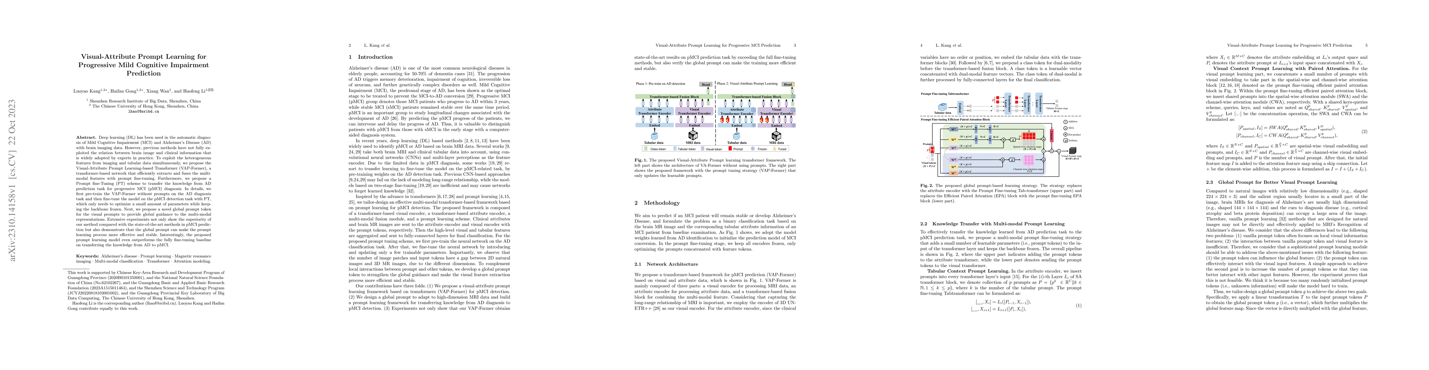 Thumbnail for Visual-Attribute Prompt Learning for Progressive Mild Cognitive
  Impairment Prediction