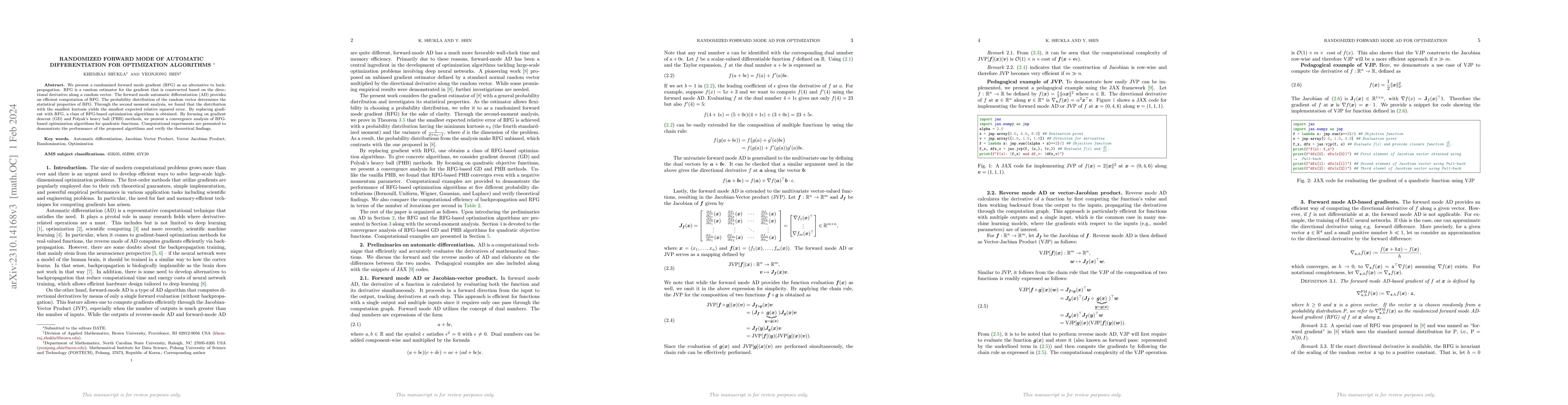 Thumbnail for Randomized Forward Mode of Automatic Differentiation For Optimization
  Algorithms