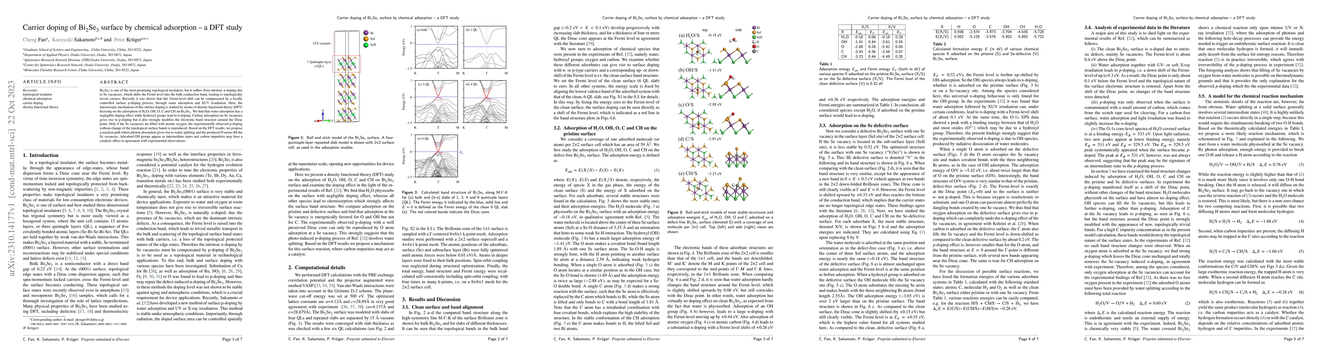 Thumbnail for Carrier doping of Bi$_2$Se$_3$ surface by chemical adsorption -- a DFT
  study