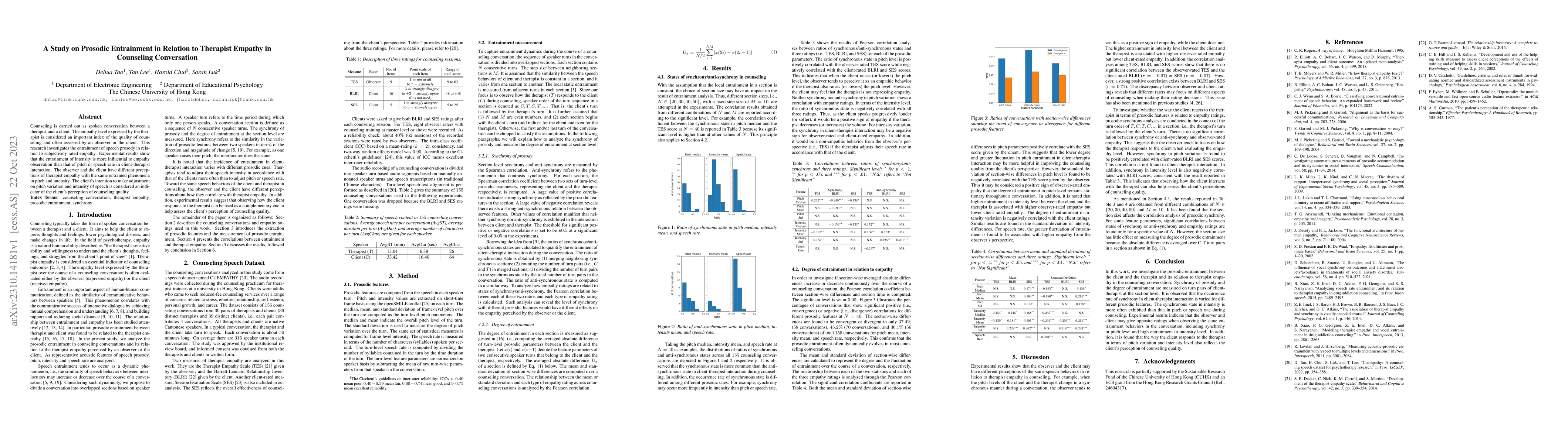 Thumbnail for A Study on Prosodic Entrainment in Relation to Therapist Empathy in
  Counseling Conversation