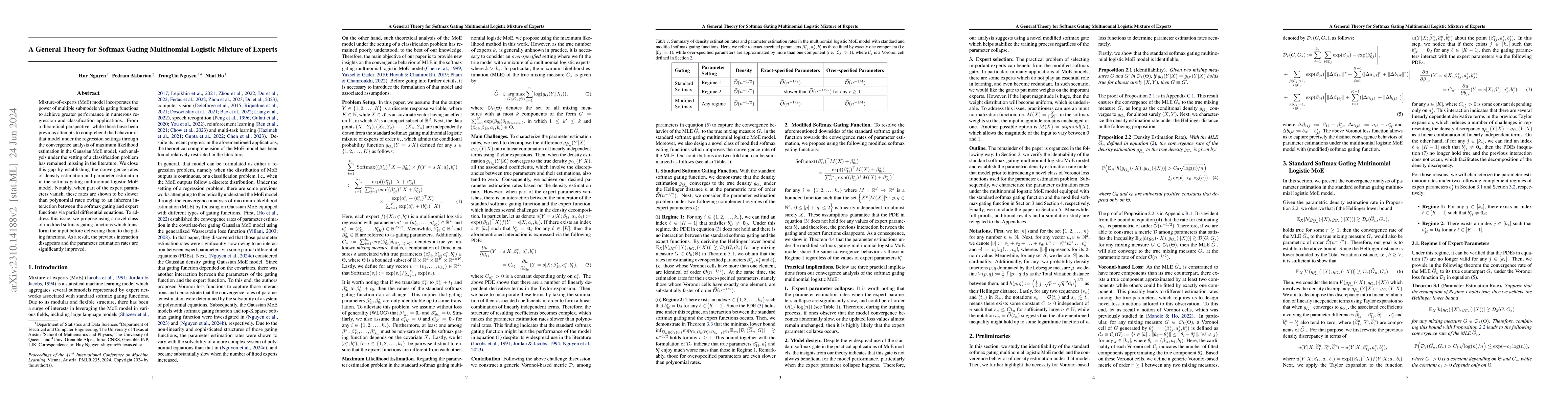 Thumbnail for A General Theory for Softmax Gating Multinomial Logistic Mixture of
  Experts