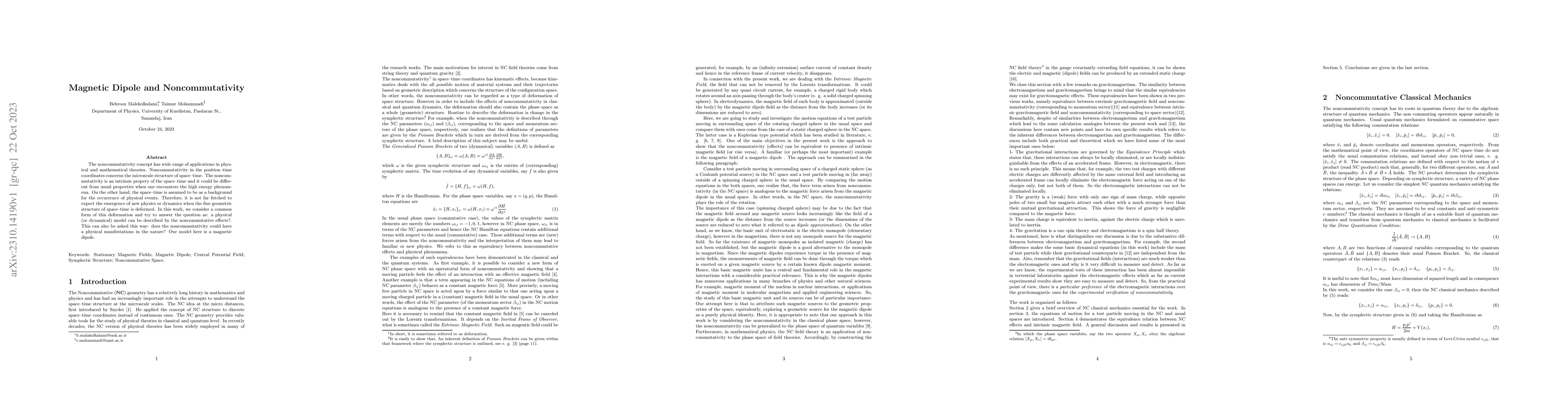 Thumbnail for Magnetic Dipole and Noncommutativity