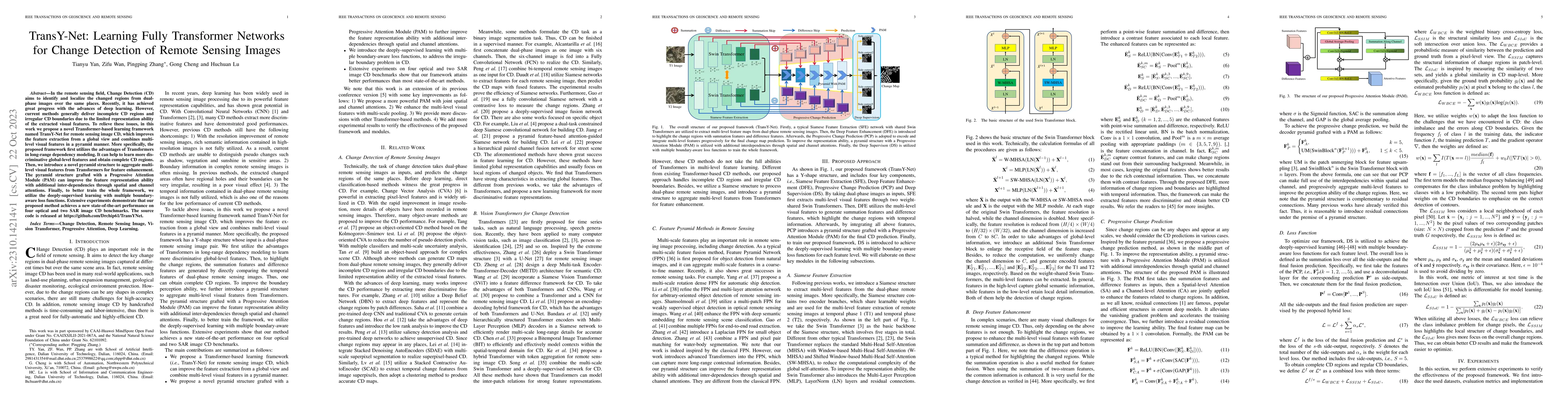 Thumbnail for TransY-Net:Learning Fully Transformer Networks for Change Detection of
  Remote Sensing Images