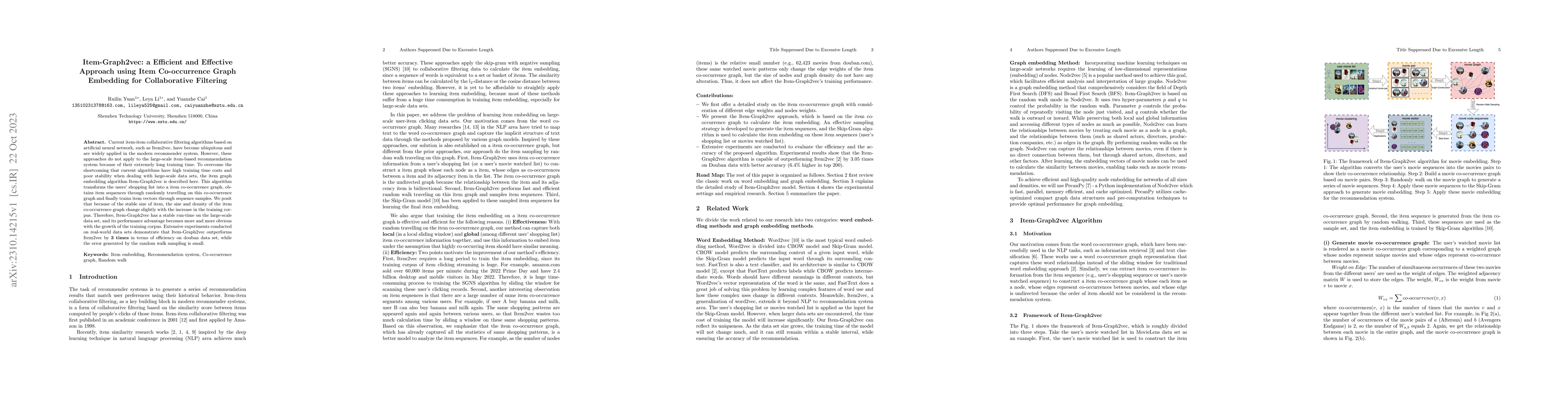 Thumbnail for Item-Graph2vec: a Efficient and Effective Approach using Item
  Co-occurrence Graph Embedding for Collaborative Filtering