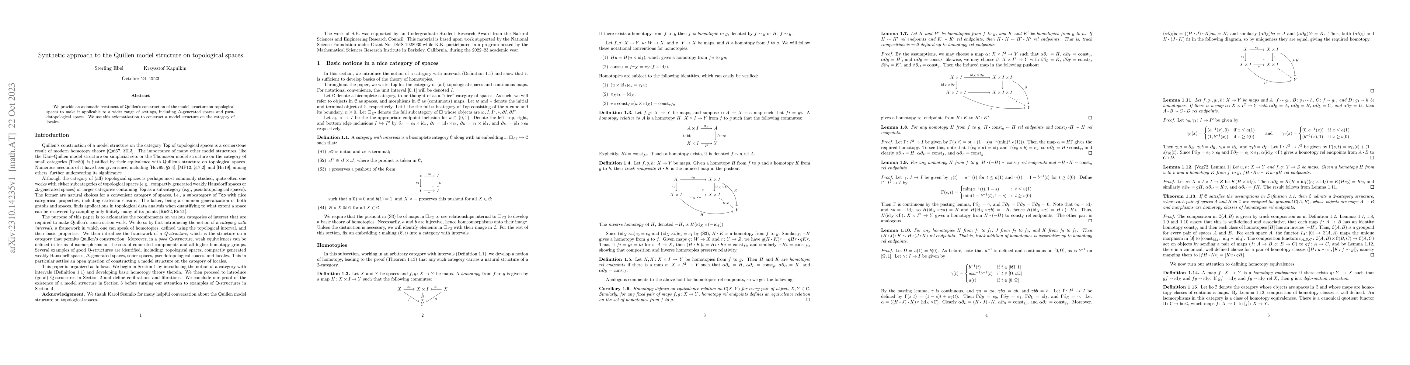 Thumbnail for Synthetic approach to the Quillen model structure on topological spaces