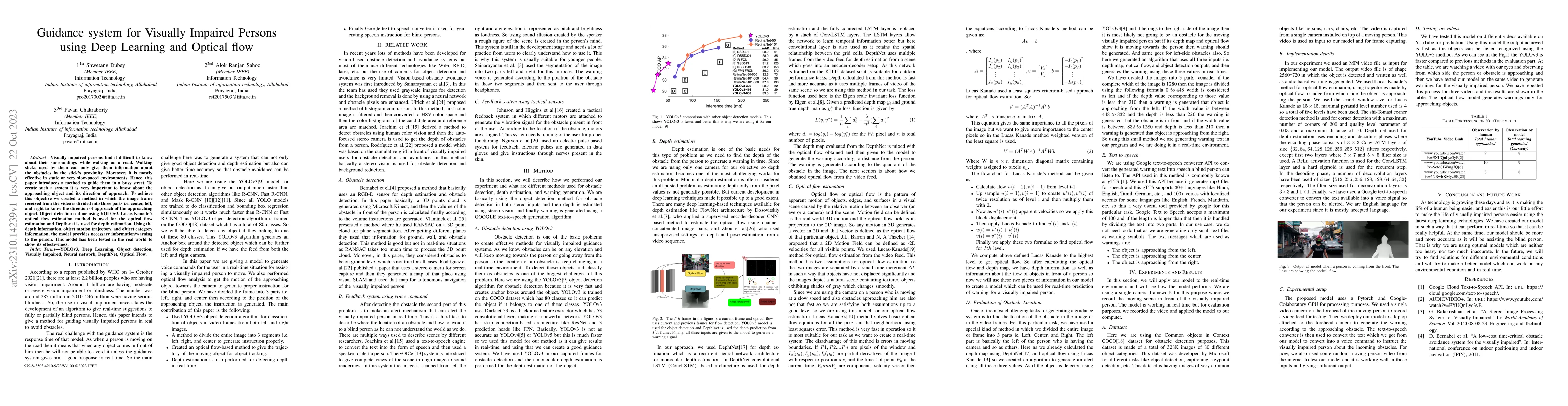 Thumbnail for Guidance system for Visually Impaired Persons using Deep Learning and
  Optical flow
