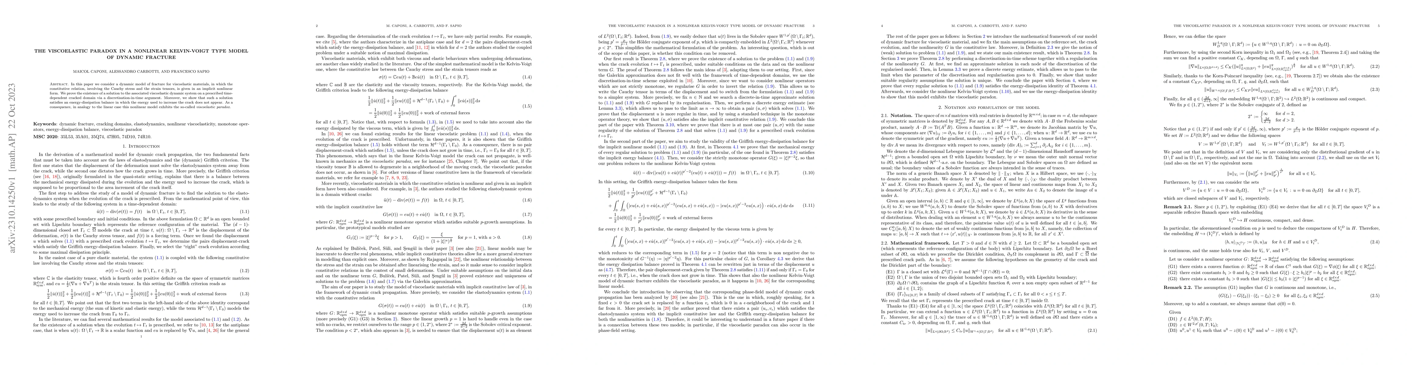 Thumbnail for The viscoelastic paradox in a nonlinear Kelvin-Voigt type model of
  dynamic fracture