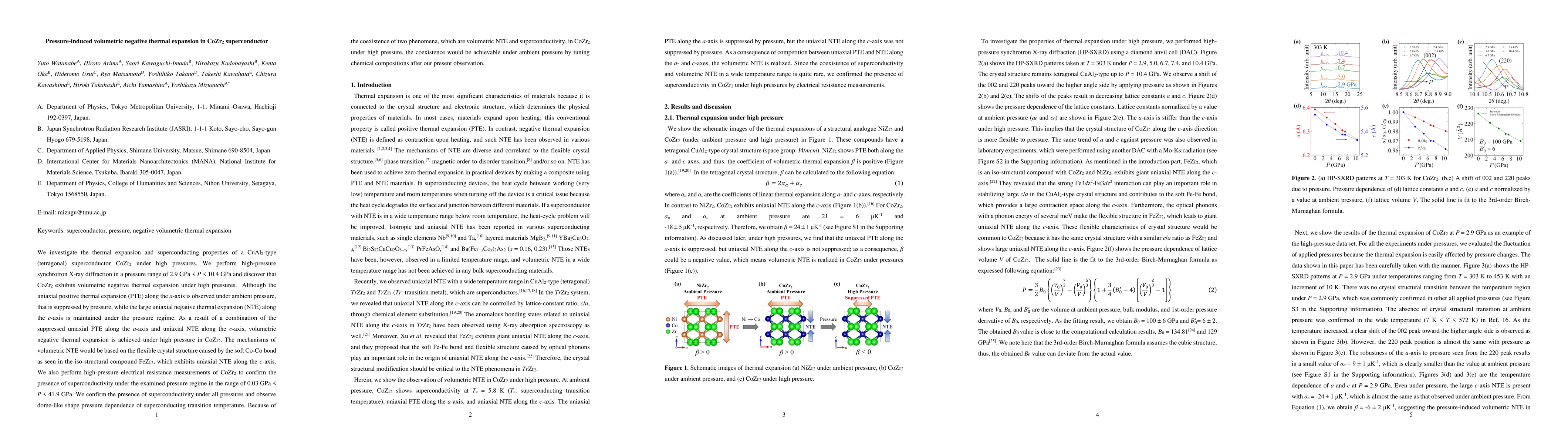 Thumbnail for Pressure-induced volumetric negative thermal expansion in CoZr2
  superconductor