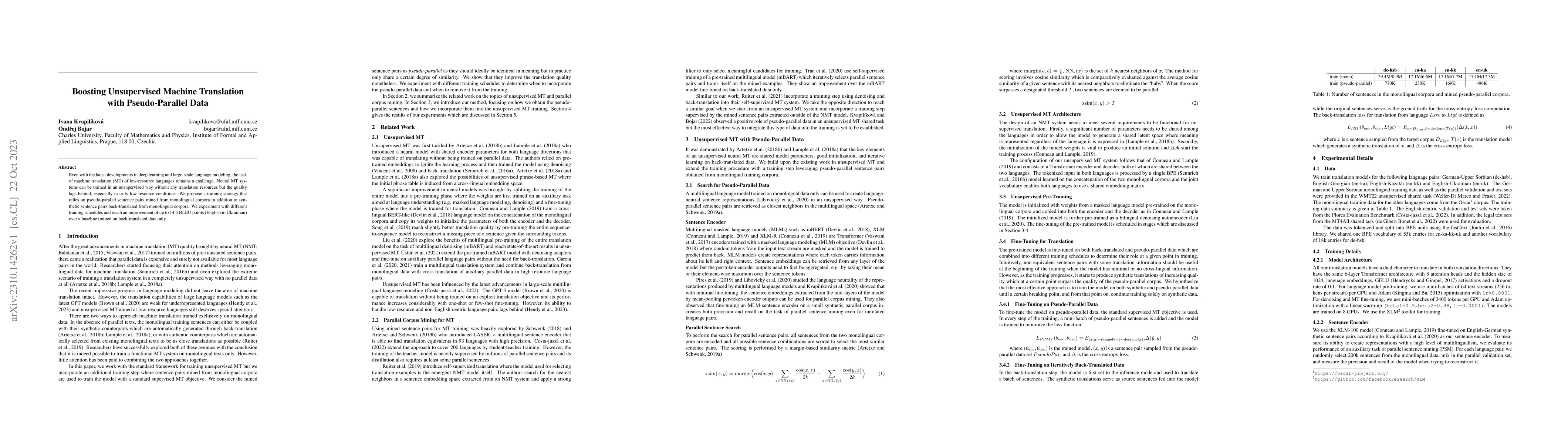 Thumbnail for Boosting Unsupervised Machine Translation with Pseudo-Parallel Data