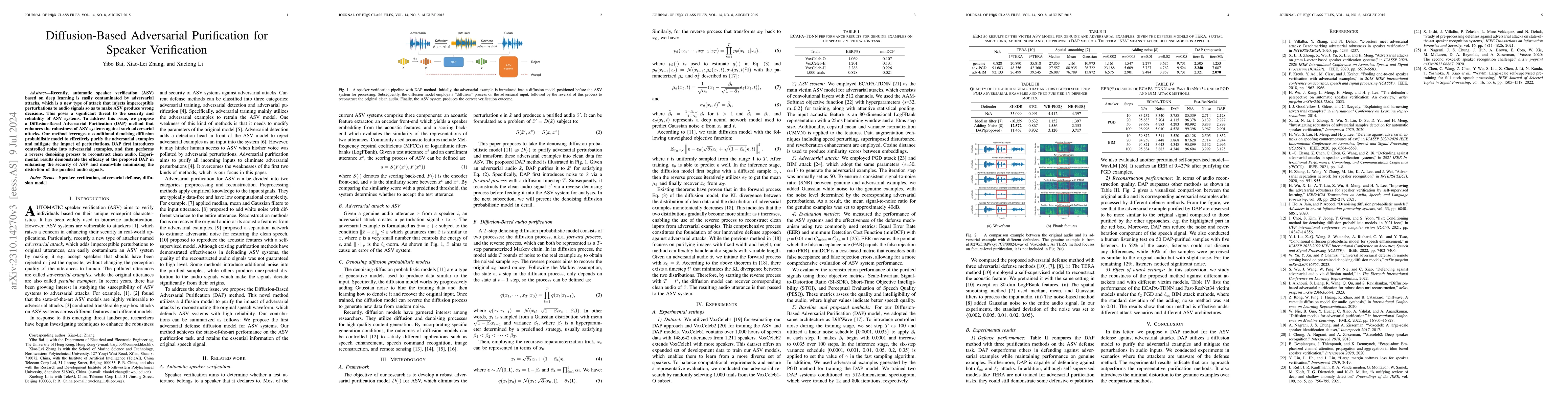 Thumbnail for Diffusion-Based Adversarial Purification for Speaker Verification