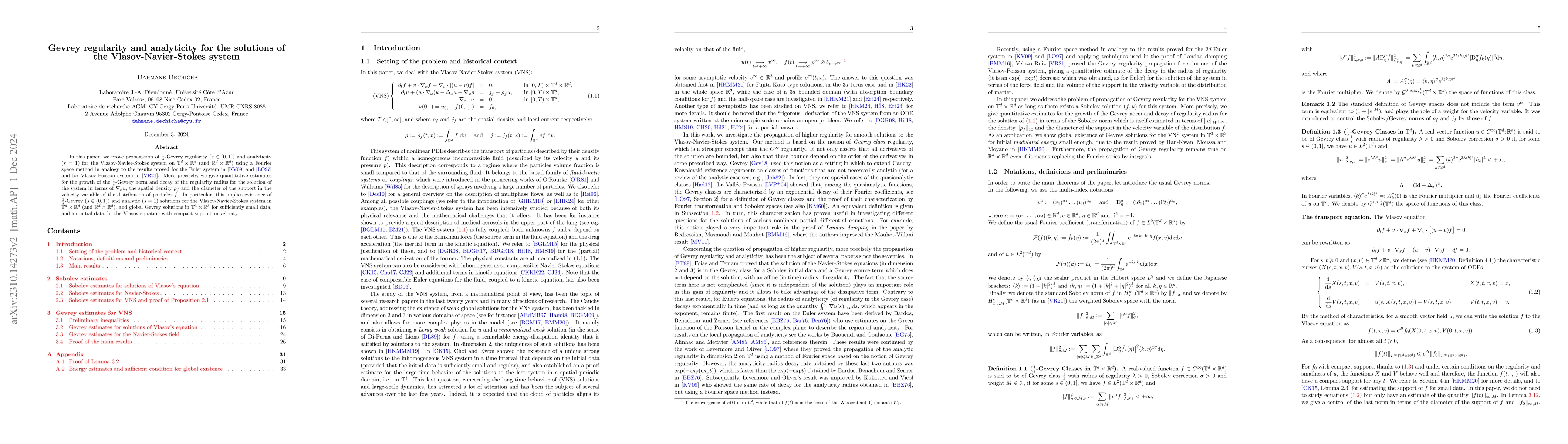 Thumbnail for Gevrey regularity and Analyticity for the solutions of the
  Vlasov-Navier-Stokes system