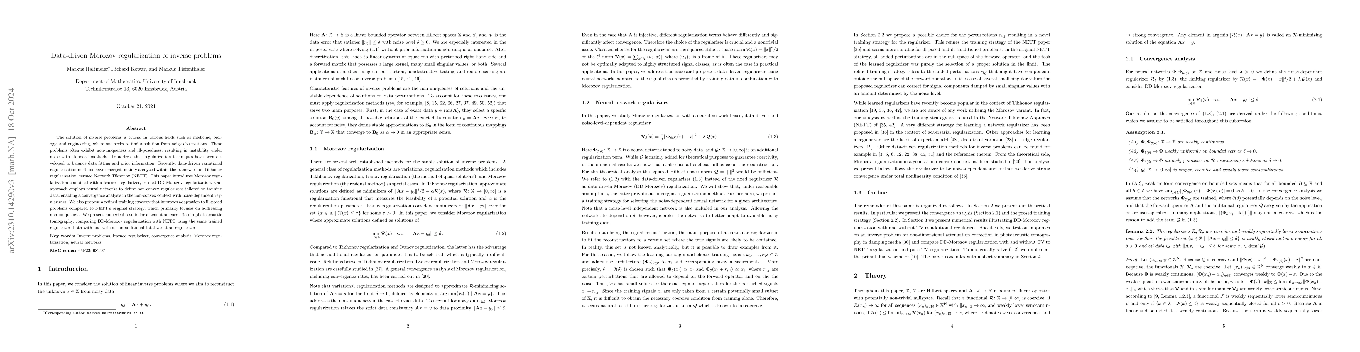 Thumbnail for Data-driven Morozov regularization of inverse problems