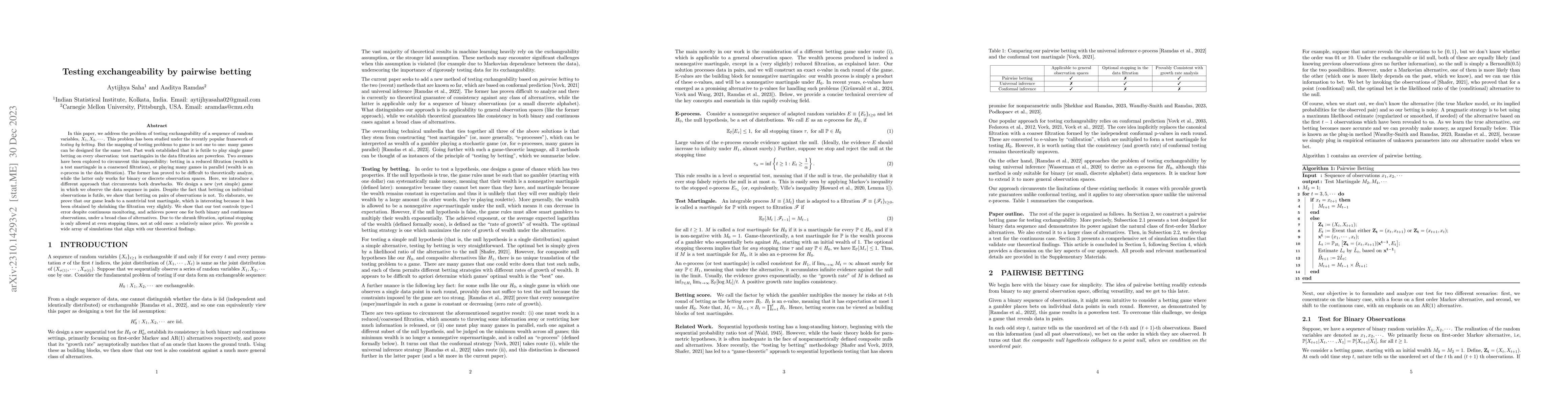 Thumbnail for Testing exchangeability by pairwise betting