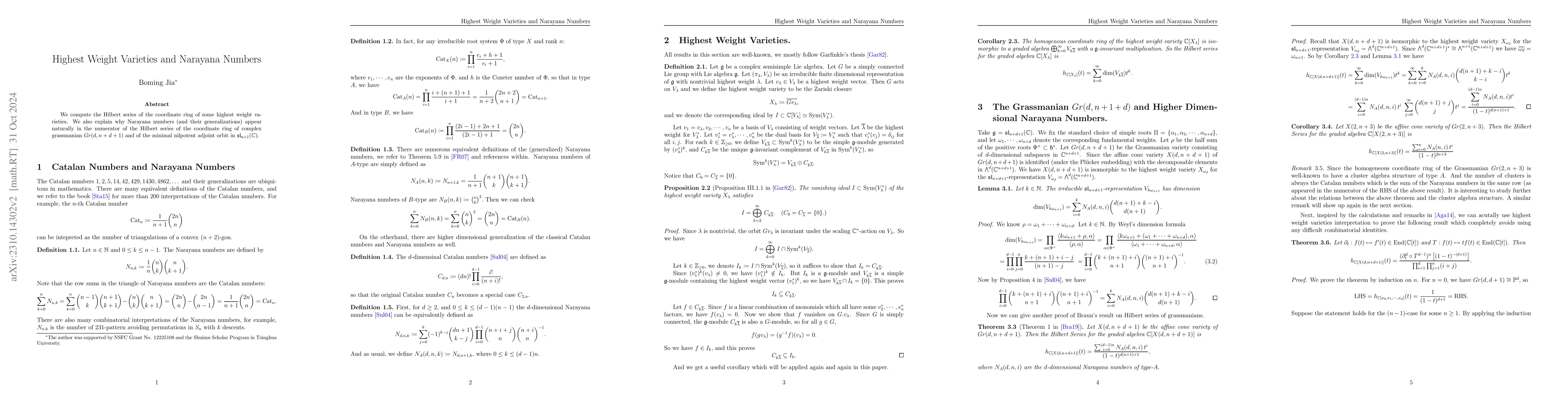 Thumbnail for Highest Weight Varieties and Narayana Numbers