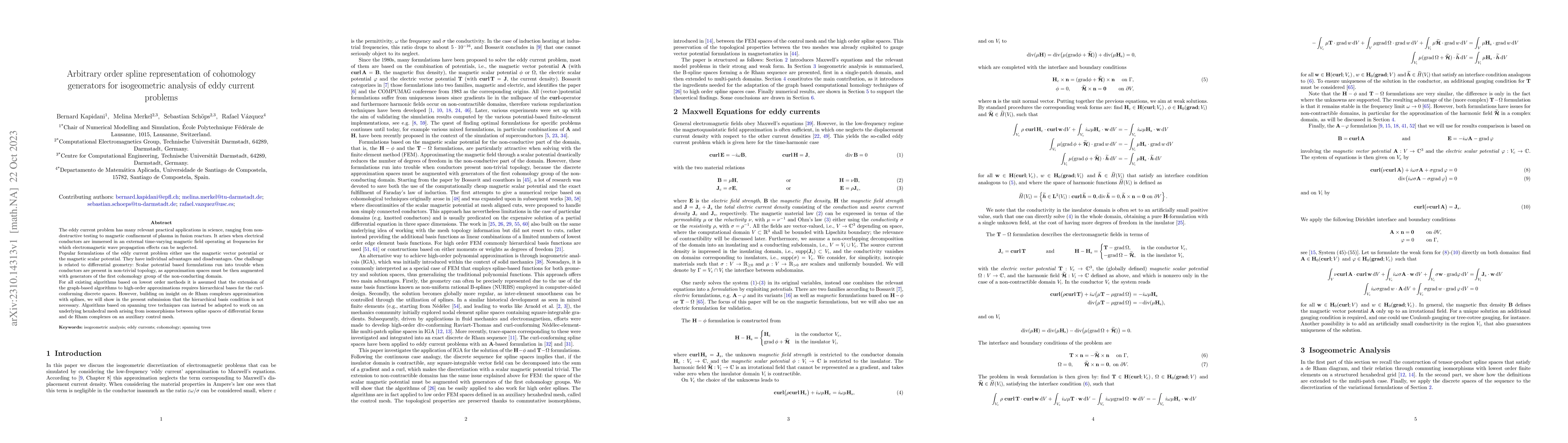 Thumbnail for Arbitrary order spline representation of cohomology generators for
  isogeometric analysis of eddy current problems