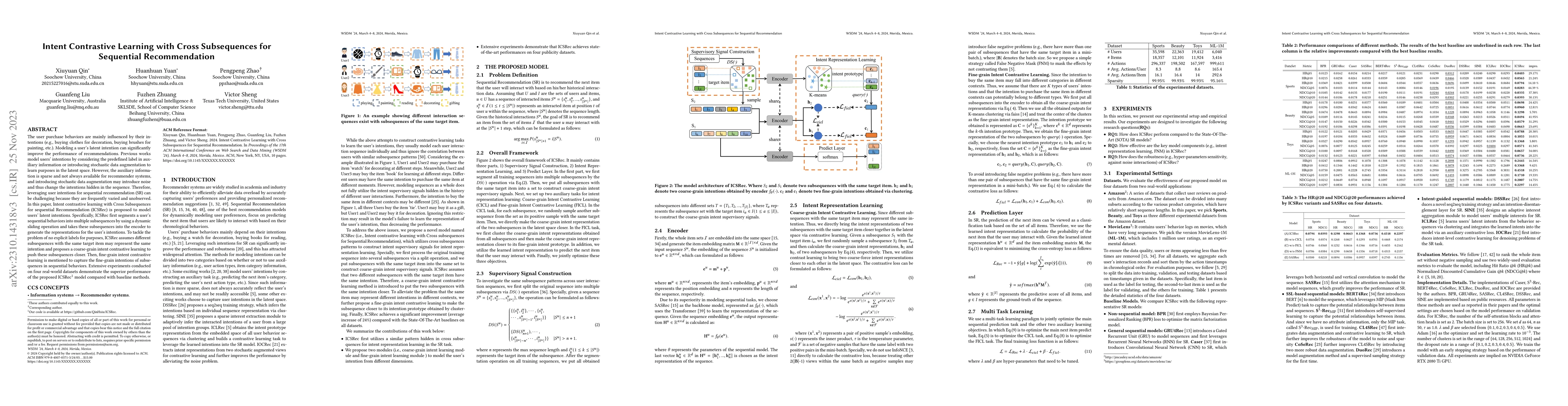 Thumbnail for Intent Contrastive Learning with Cross Subsequences for Sequential
  Recommendation