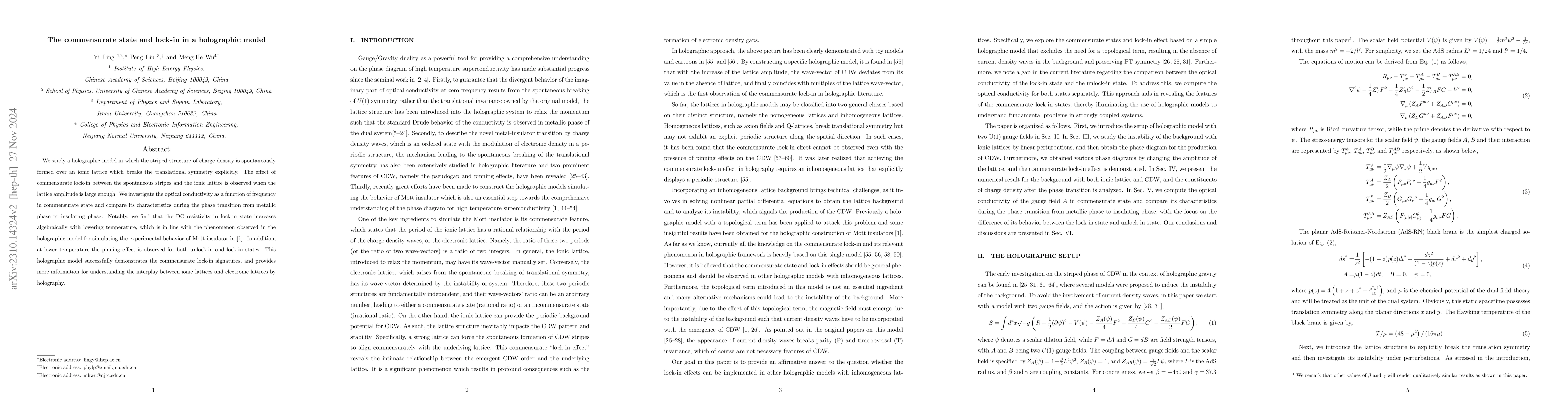 Thumbnail for The commensurate state and lock-in in a holographic model