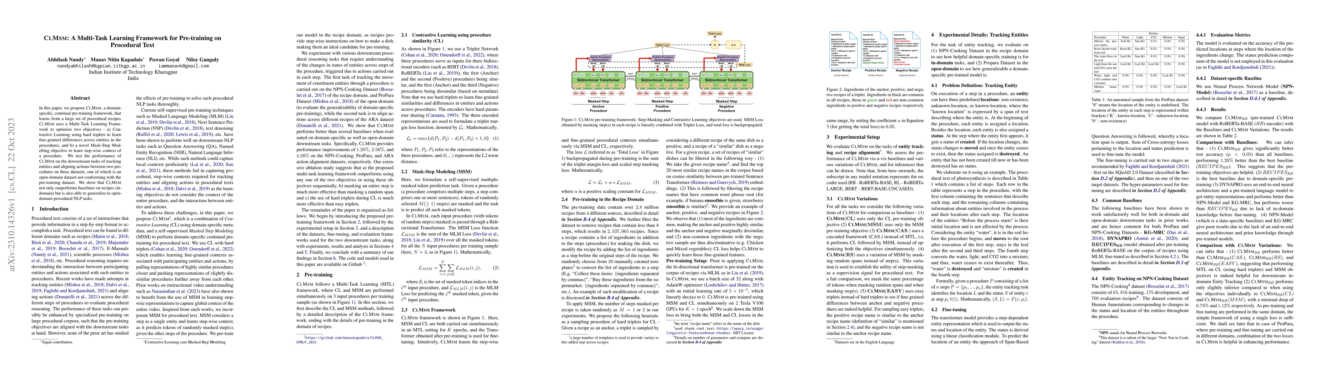 Thumbnail for CLMSM: A Multi-Task Learning Framework for Pre-training on Procedural
  Text