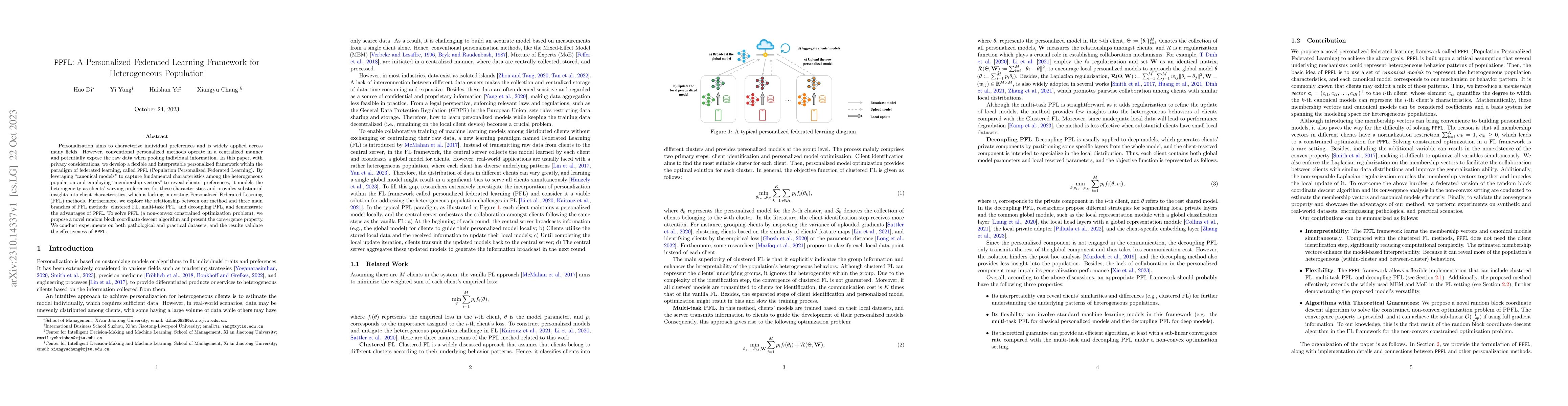 Thumbnail for PPFL: A Personalized Federated Learning Framework for Heterogeneous
  Population