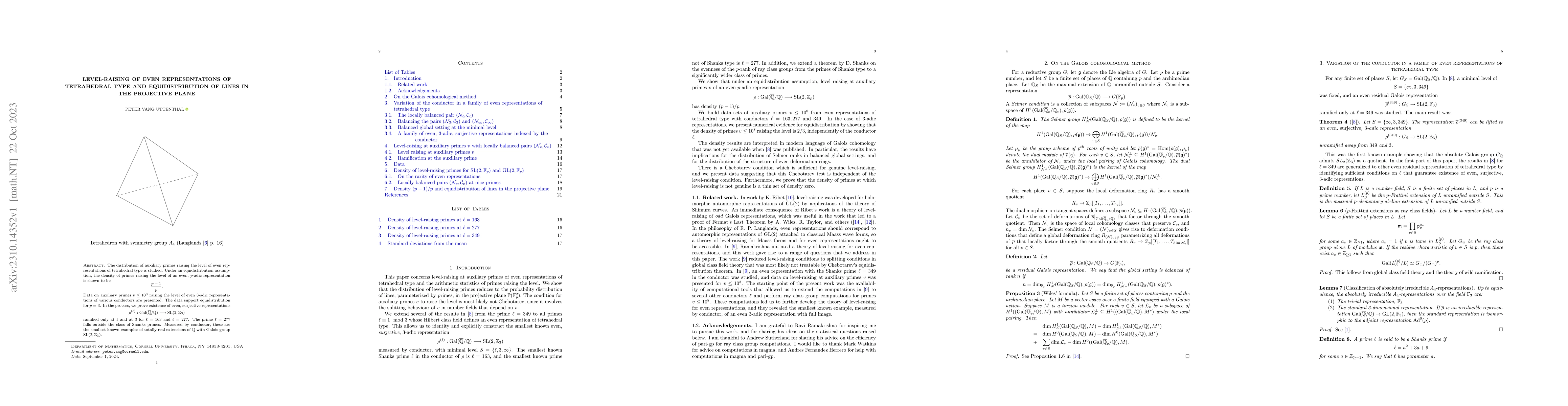 Thumbnail for Level-raising of even representations of tetrahedral type and
  equidistribution of lines in the projective plane