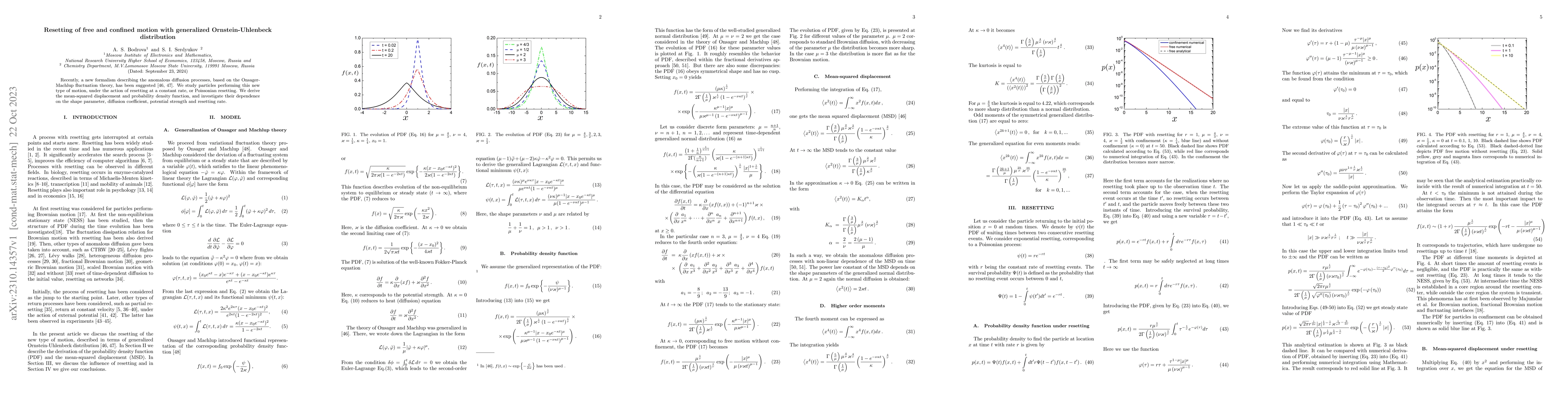 Thumbnail for Resetting of free and confined motion with generalized
  Ornstein-Uhlenbeck distribution