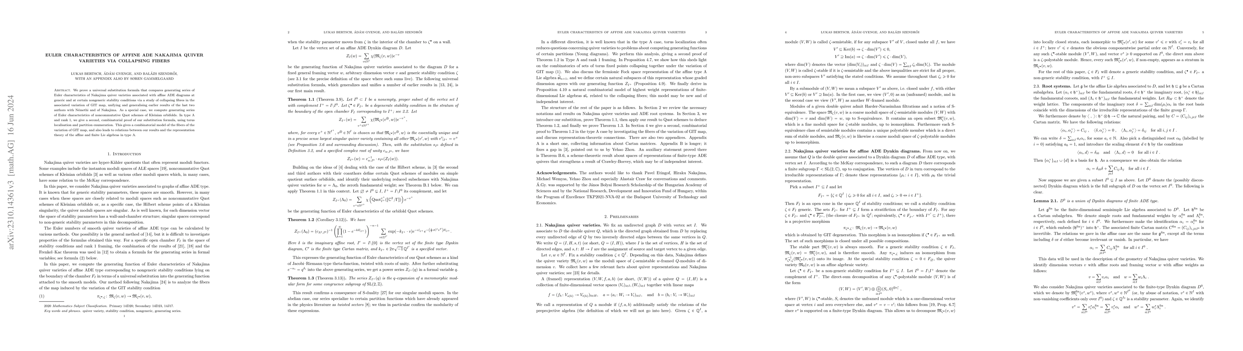 Thumbnail for Euler characteristics of affine ADE Nakajima quiver varieties via
  collapsing fibers