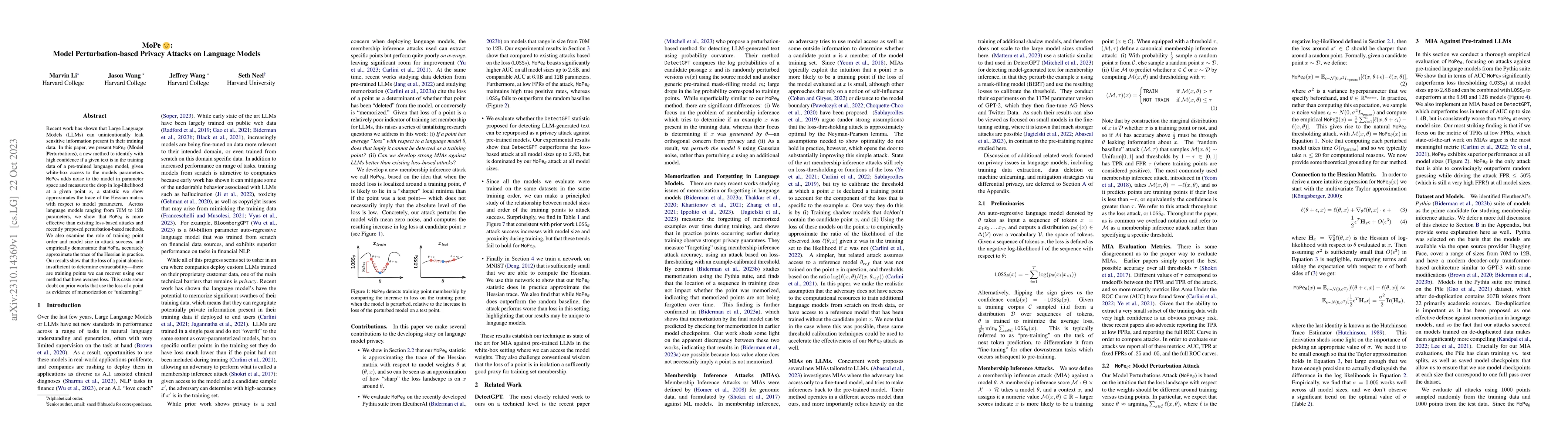 Thumbnail for MoPe: Model Perturbation-based Privacy Attacks on Language Models