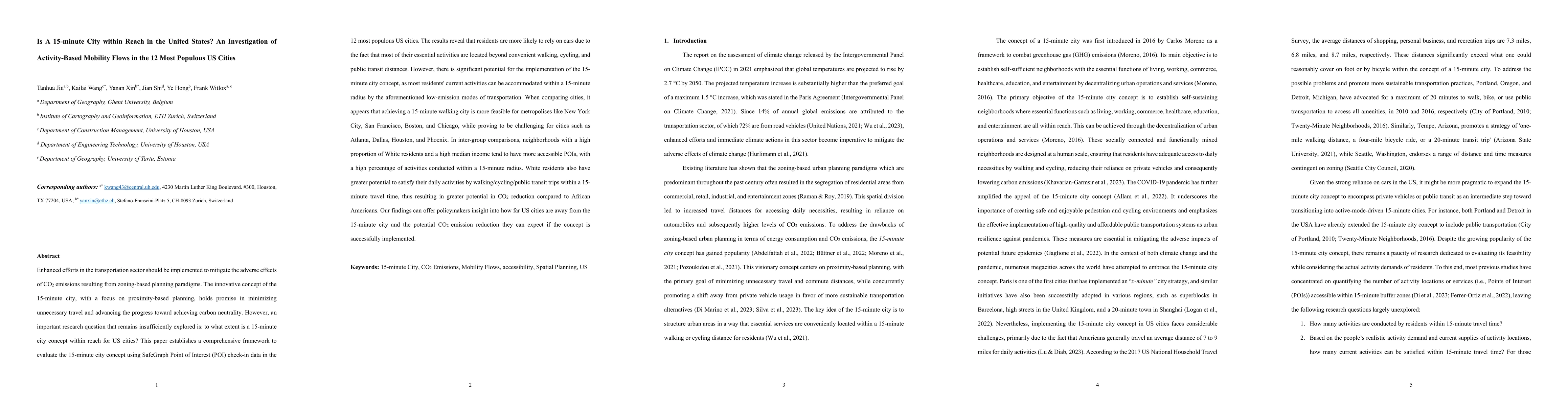 Thumbnail for Is A 15-minute City within Reach in the United States? An Investigation
  of Activity-Based Mobility Flows in the 12 Most Populous US Cities