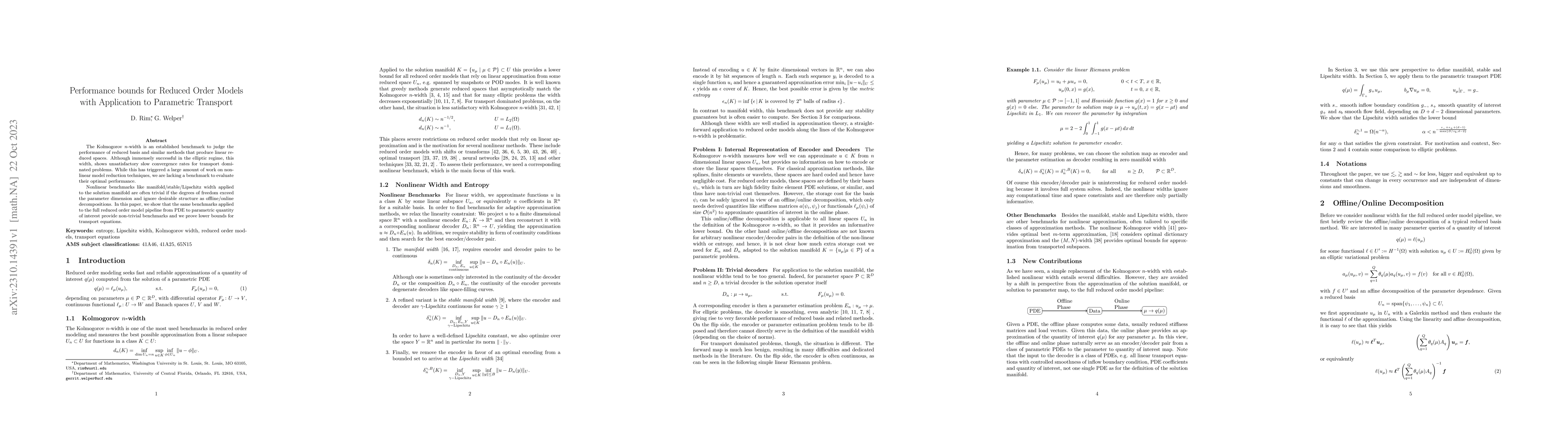 Thumbnail for Performance bounds for Reduced Order Models with Application to
  Parametric Transport