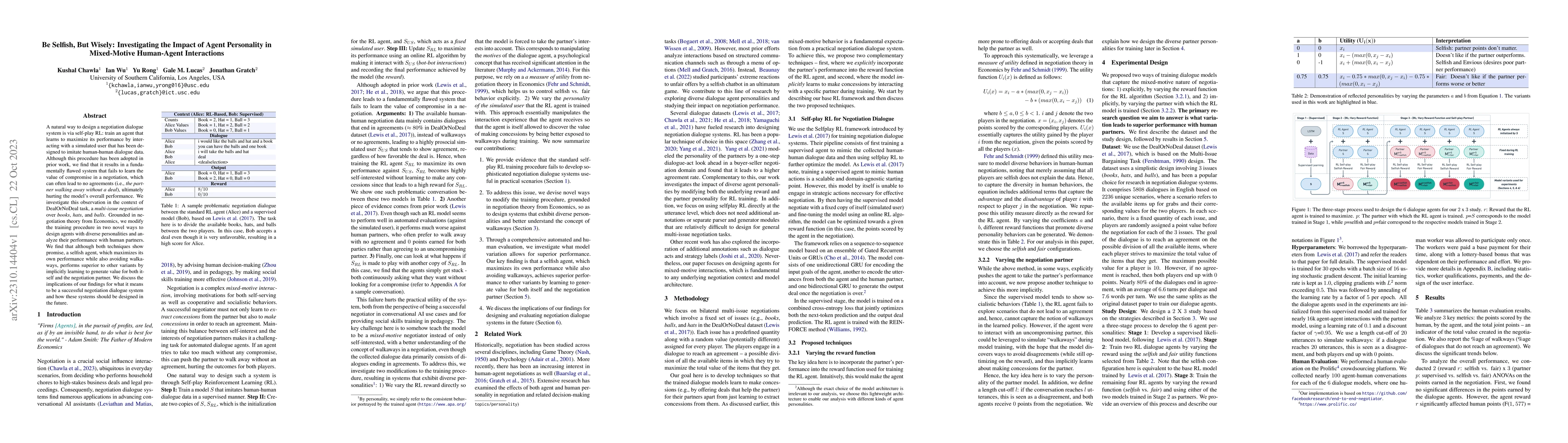 Thumbnail for Be Selfish, But Wisely: Investigating the Impact of Agent Personality in
  Mixed-Motive Human-Agent Interactions