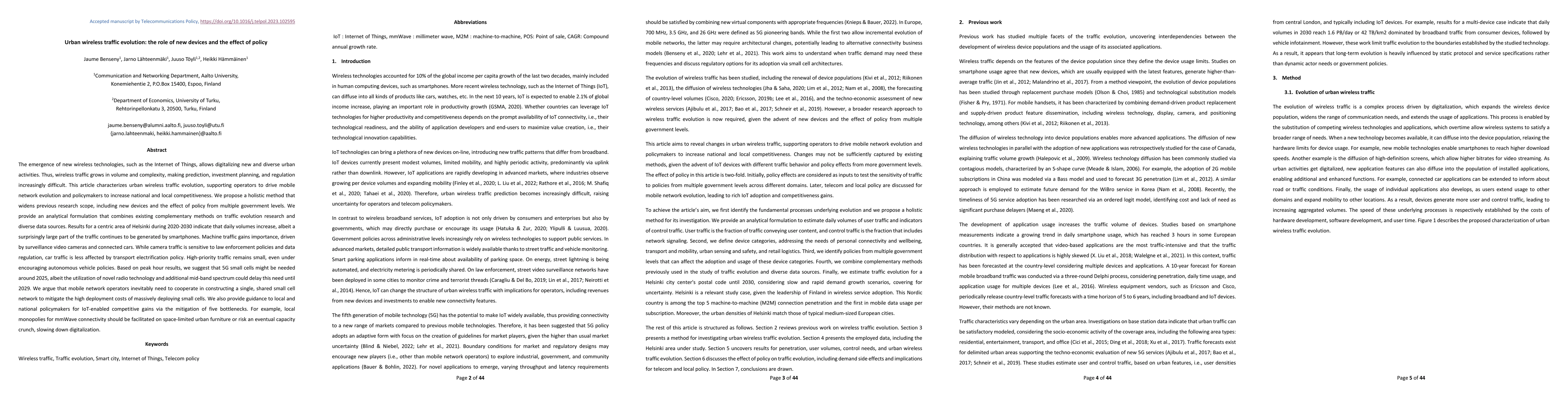 Thumbnail for Urban wireless traffic evolution: the role of new devices and the effect
  of policy